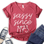 sassy-since-1973-t-shirt-v-neck-for-women-heather-cardinal