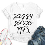 sassy-since-1973-t-shirt-v-neck-for-women-white