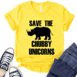 save the chubby unicorns t shirt for women yellow