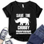 save the chubby unicorns t shirt v neck for women black