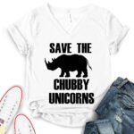 save the chubby unicorns t shirt v neck for women white