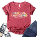 School Counselor T-Shirt V-Neck for Women heather-cardinal