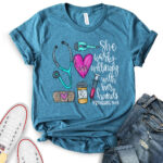 she works willingly with her hands proverbs 3113 t shirt for women heather deep teal