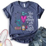 she works willingly with her hands proverbs 3113 t shirt for women heather navy