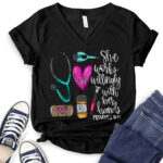 she works willingly with her hands proverbs 3113 t shirt v neck for women black