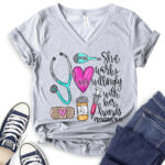she works willingly with her hands proverbs 3113 t shirt v neck for women heather light grey