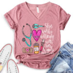 she works willingly with her hands proverbs 3113 t shirt v neck for women heather mauve