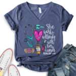 she works willingly with her hands proverbs 3113 t shirt v neck for women heather navy