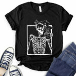 skeleton drink coffee t shirt for women black