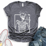 skeleton drink coffee t shirt for women heather dark grey