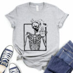skeleton drink coffee t shirt for women heather light grey