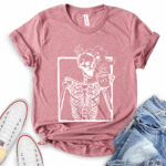 skeleton drink coffee t shirt for women heather mauve