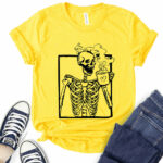 skeleton drink coffee t shirt for women yellow