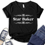 star baker t shirt v neck for women black