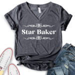 star baker t shirt v neck for women heather dark grey