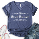 star baker t shirt v neck for women heather navy