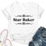 star baker t shirt v neck for women white
