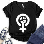 strong female symbol t shirt v neck for women black