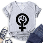 strong female symbol t shirt v neck for women heather light grey