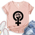strong female symbol t shirt v neck for women heather peach