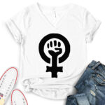 strong female symbol t shirt v neck for women white