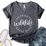 support wild life raise boys t shirt v neck for women heather dark grey