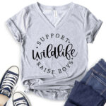 support wild life raise boys t shirt v neck for women heather light grey