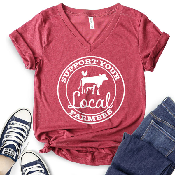 support your local farmers t shirt v neck for women heather cardinal