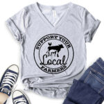support your local farmers t shirt v neck for women heather light grey