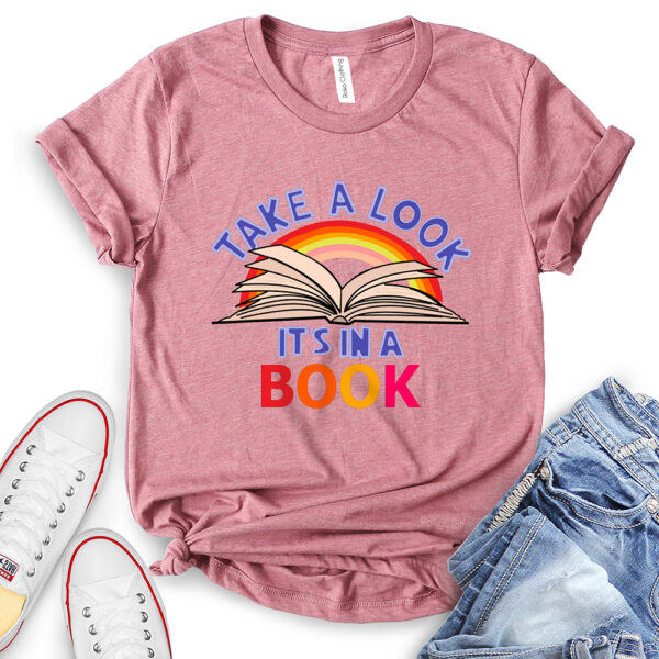 take a look its in a book t shirt for women heather mauve
