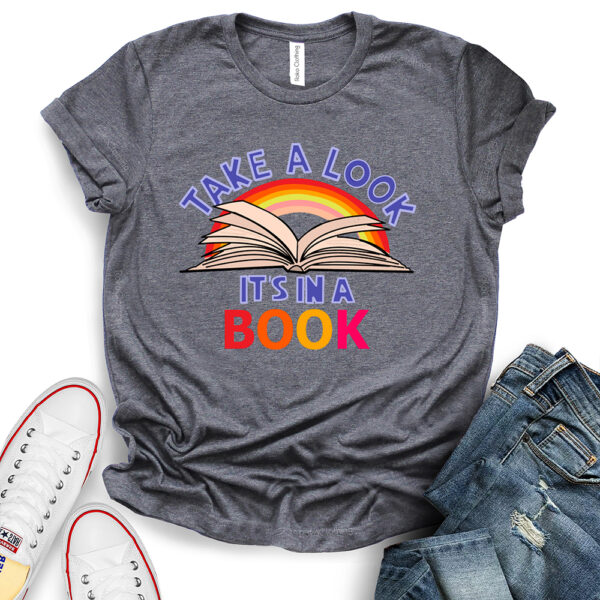 take a look its in a book t shirt heather dark grey