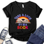 take a look its in a book t shirt v neck for women black