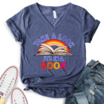 take a look its in a book t shirt v neck for women heather navy