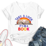take a look its in a book t shirt v neck for women white