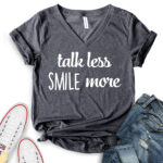 talk less smile more t shirt v neck for women heather dark grey
