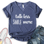 talk less smile more t shirt v neck for women heather navy