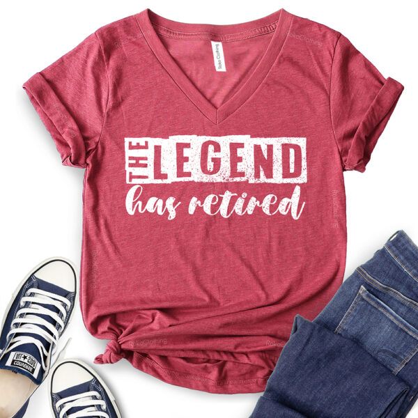 the legend has retired t shirt v neck for women heather cardinal