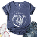 this is my lucky fhishing shirt t shirt v neck for women heather navy