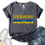 ukraine flag t shirt v neck for women heather dark grey
