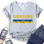 ukraine flag t shirt v neck for women heather light grey