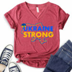 ukraine strong t shirt v neck for women heather cardinal
