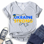 ukraine strong t shirt v neck for women heather light grey