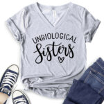 unbiological sisters t shirt v neck for women heather light grey