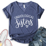 unbiological sisters t shirt v neck for women heather navy