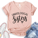 unbiological sisters t shirt v neck for women heather peach