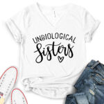 unbiological sisters t shirt v neck for women white