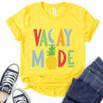 vacay mode t shirt for women yellow