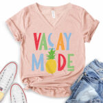 vacay mode t shirt v neck for women heather peach