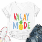 vacay mode t shirt v neck for women white