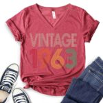 Vintage 1963 T-Shirt V-Neck for Women - 60th Birthday Gift Idea - heather dark cardinal